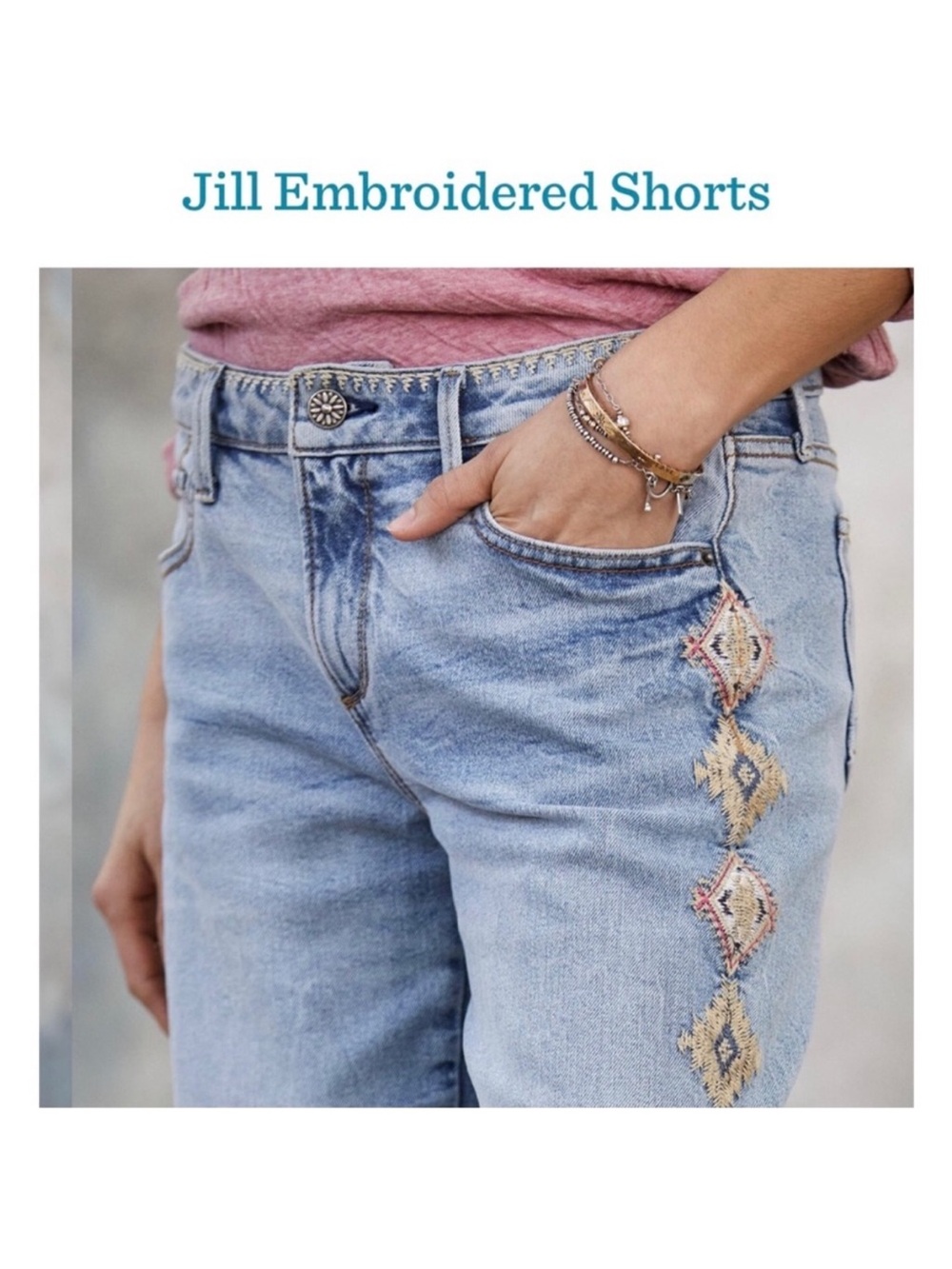 Driftwood Jill Aztec Embroidered High Rise jean Shorts Sz 24 modest